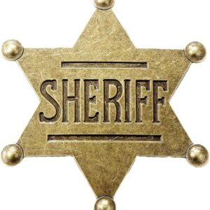 Sheriff Badge Gold Star Pin Cowboy Western Police America USA Deputy Metal Shiny Fancy Dress Up Halloween Costume
