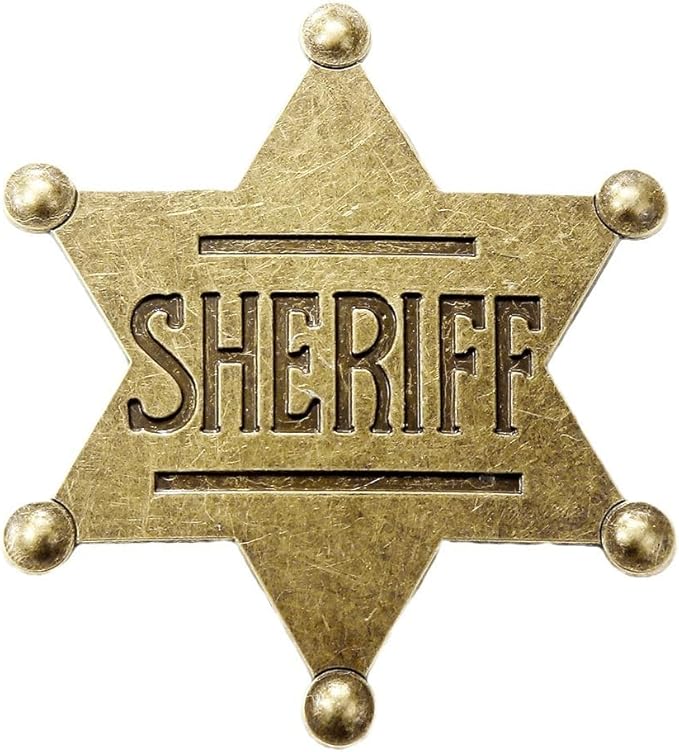 Sheriff Badge Gold Star Pin Cowboy Western Police America USA Deputy Metal Shiny Costume Halloween