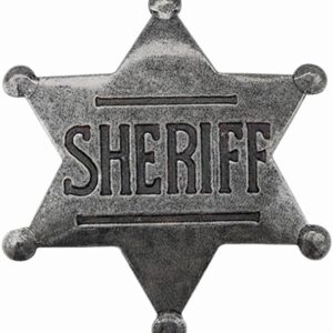 Sheriff Badge Silver Star Pin Cowboy Western Police America USA Deputy Metal Shiny Fancy Dress Up Halloween Costume