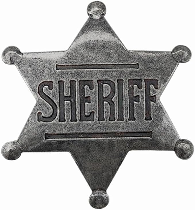 Sheriff Badge Silver Star Pin Cowboy Western Police America USA Deputy Metal Shiny Costume