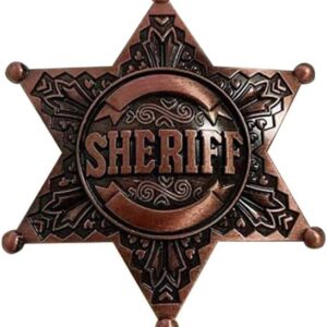 Sheriff Badge Vintage Bronze Star Pin Cowboy Western Police America USA Deputy Metal Shiny Fancy Dress Up Halloween Costume