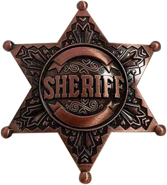 Sheriff Badge Vintage Bronze Star Pin Cowboy Western Police America USA Deputy Metal Shiny Costume