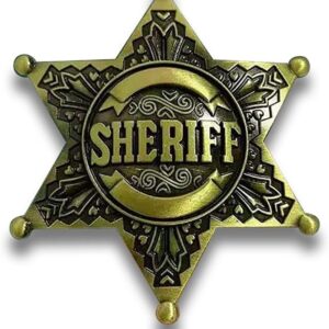 Sheriff Badge Vintage Gold Star Pin Cowboy Western Police America USA Deputy Metal Shiny Fancy Dress Up Halloween Costume
