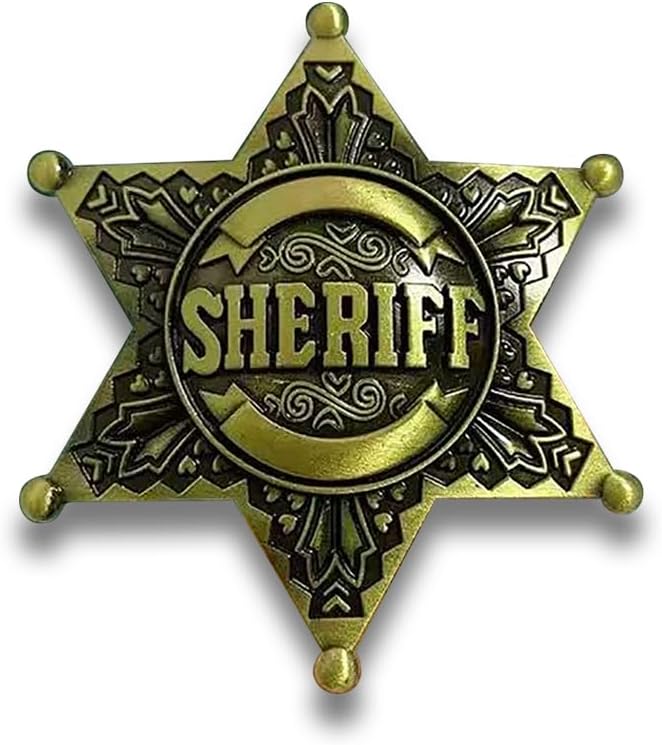 Sheriff Badge Vintage Gold Star Pin Cowboy Western Police America USA Deputy Metal Shiny Costume