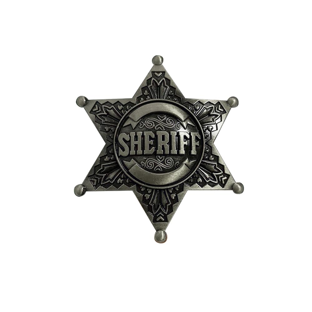 Sheriff Badge Vintage Silver Star Pin Cowboy Western Police America USA Deputy Metal Shiny Costume