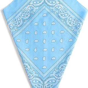 Sky Blue Paisley Bandana Head Scarf Headbands Handkerchief Cowboy Cotton Bib Party Face Covering Headwear For Motorcycling Mens Womens Unisex