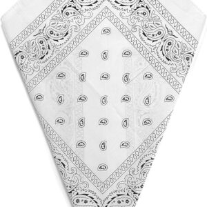 White Paisley Bandana Head Scarf Headbands Handkerchief Cowboy Cotton Bib Party Face Covering Headwear For Motorcycling Mens Womens Unisex