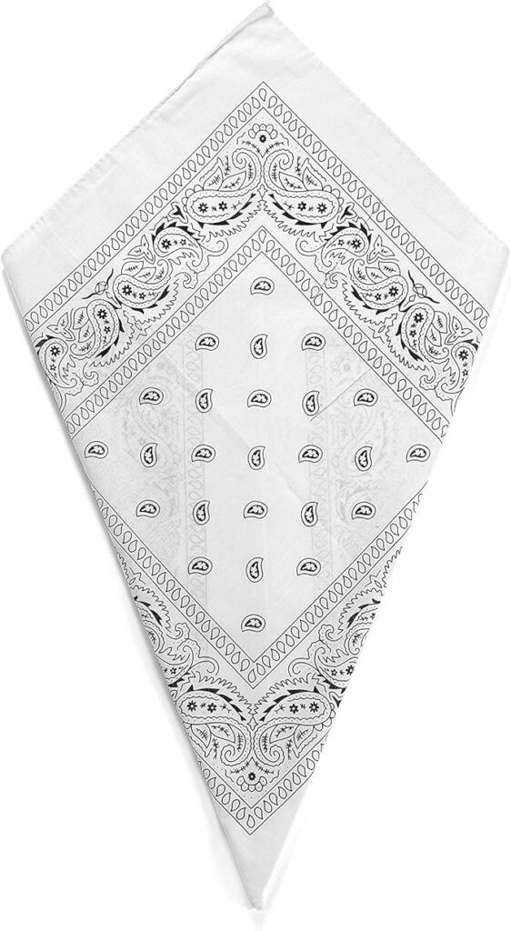 White Paisley Bandana Head Scarf Headbands Handkerchief Cowboy Cotton Bib Face Covering Headwear