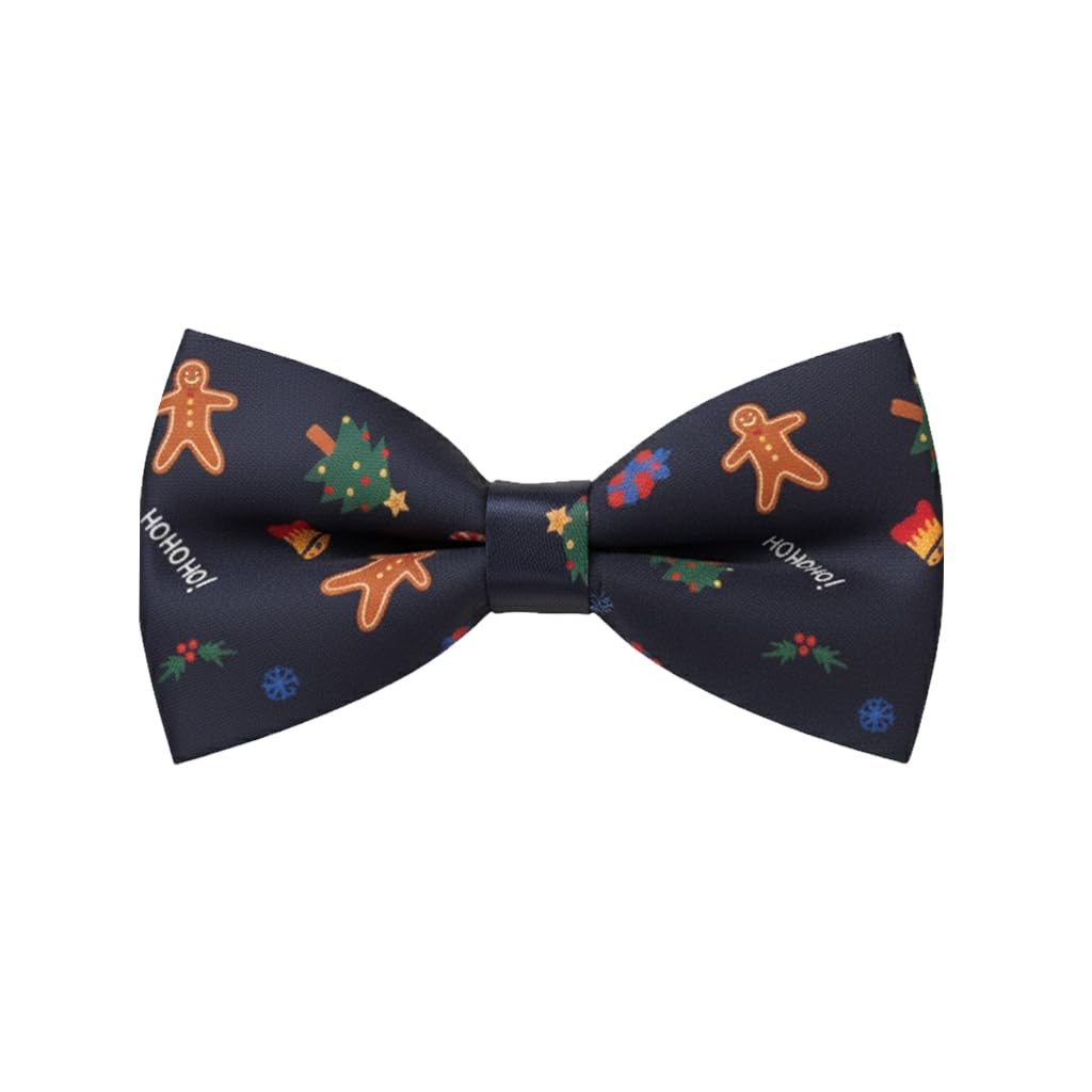 Christmas Bow Tie for Navy Blue Jingle Bells Xmas - Festive Bowtie Work Do, Events, or Secret Santa