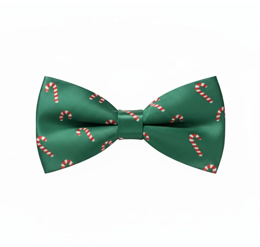 Christmas Bow Tie for Green Candy Cane Xmas - Festive Bowtie Work Do, Events, or Secret Santa
