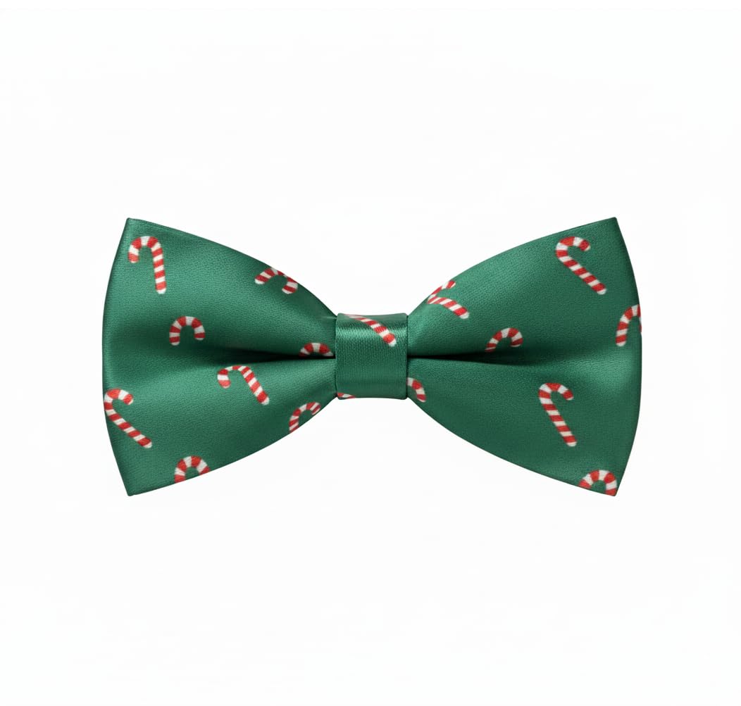 Christmas Bow Tie for Green Candy Cane Xmas - Festive Bowtie Work Do, Events, or Secret Santa
