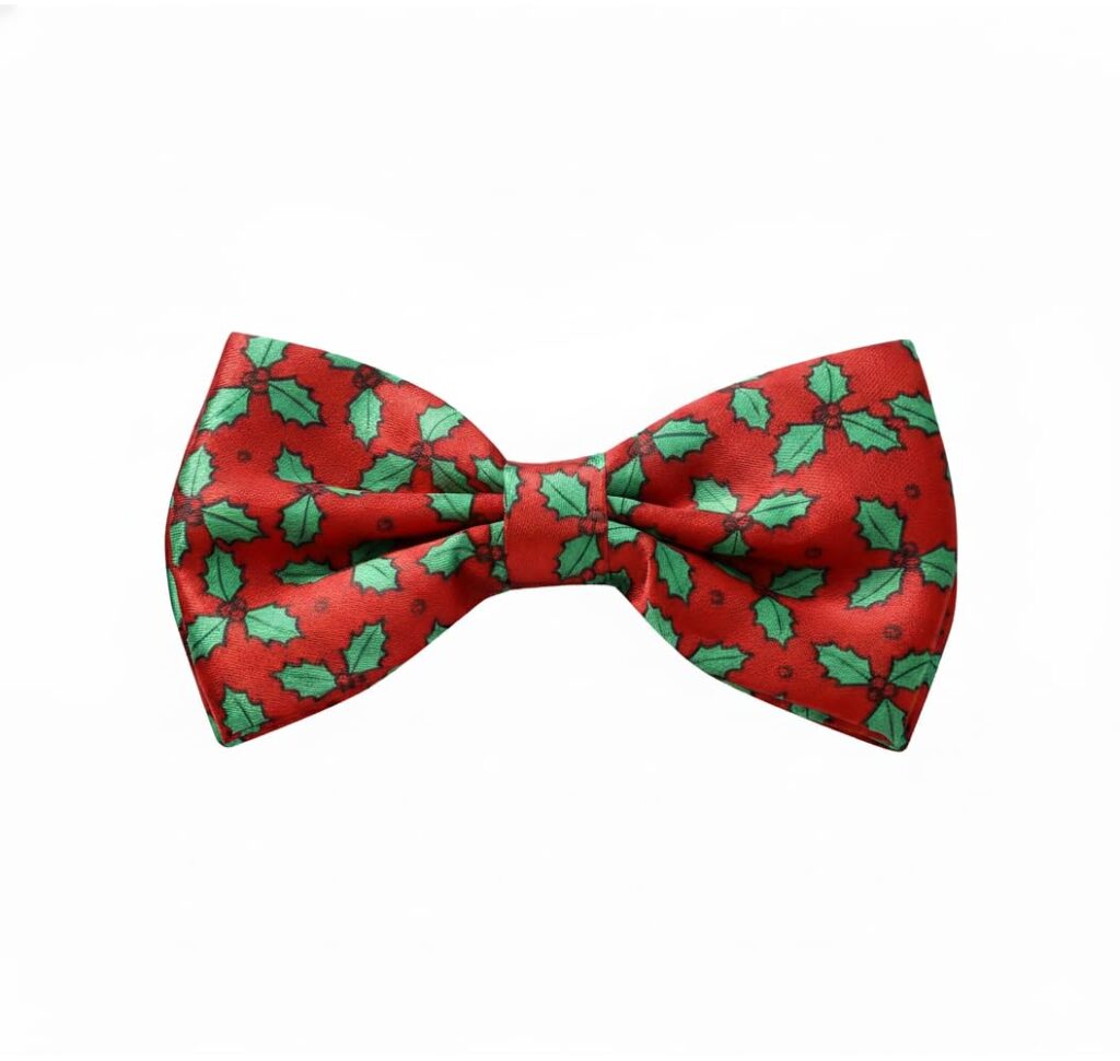 Christmas Bow Tie for Unisex, Red Holly Xmas - Festive Bowtie Work Do, Events, or Secret Santa
