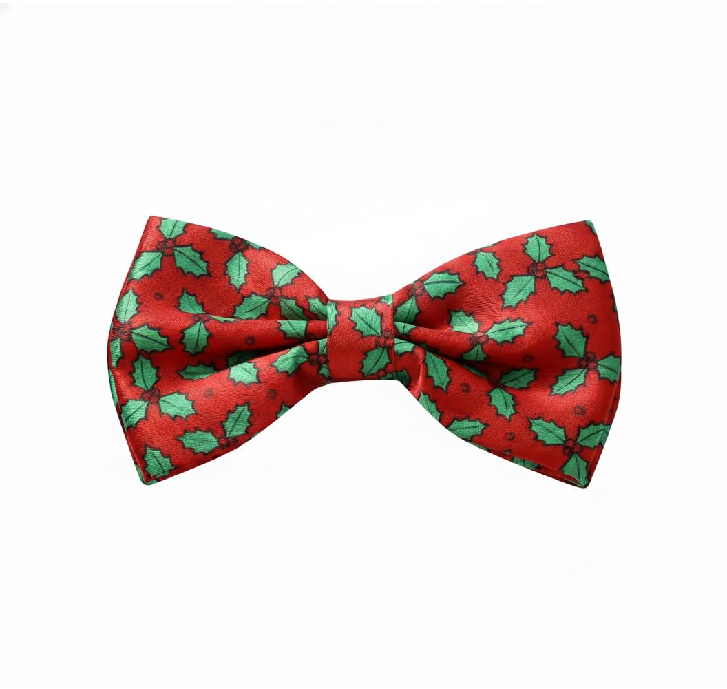 Christmas Bow Tie for Unisex, Red Holly Xmas - Festive Bowtie Work Do, Events, or Secret Santa
