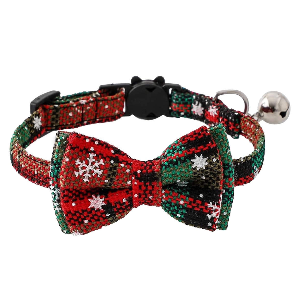 Christmas Cat Bow Tie Collar Bell - Adjustable Festive Tartan Snowflake Quick Release Pet Collar
