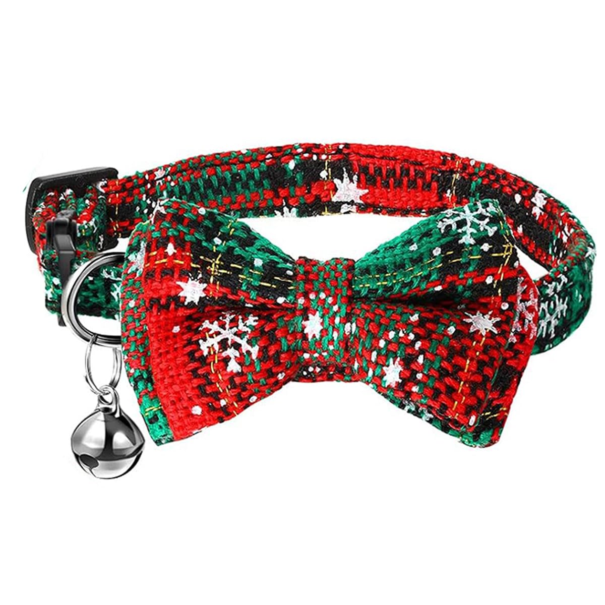 Christmas Cat Bow Tie Collar Bell - Adjustable Festive Tartan Snowflake Quick Release Pet Collar