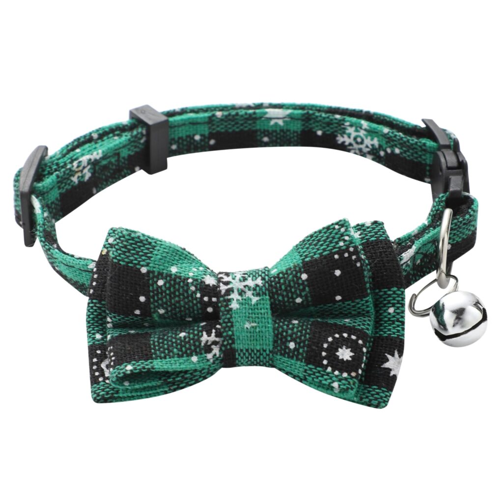 Christmas Cat Bow Tie Collar Bell - Adjustable Festive Tartan Snowflake Quick Release Pet Collar