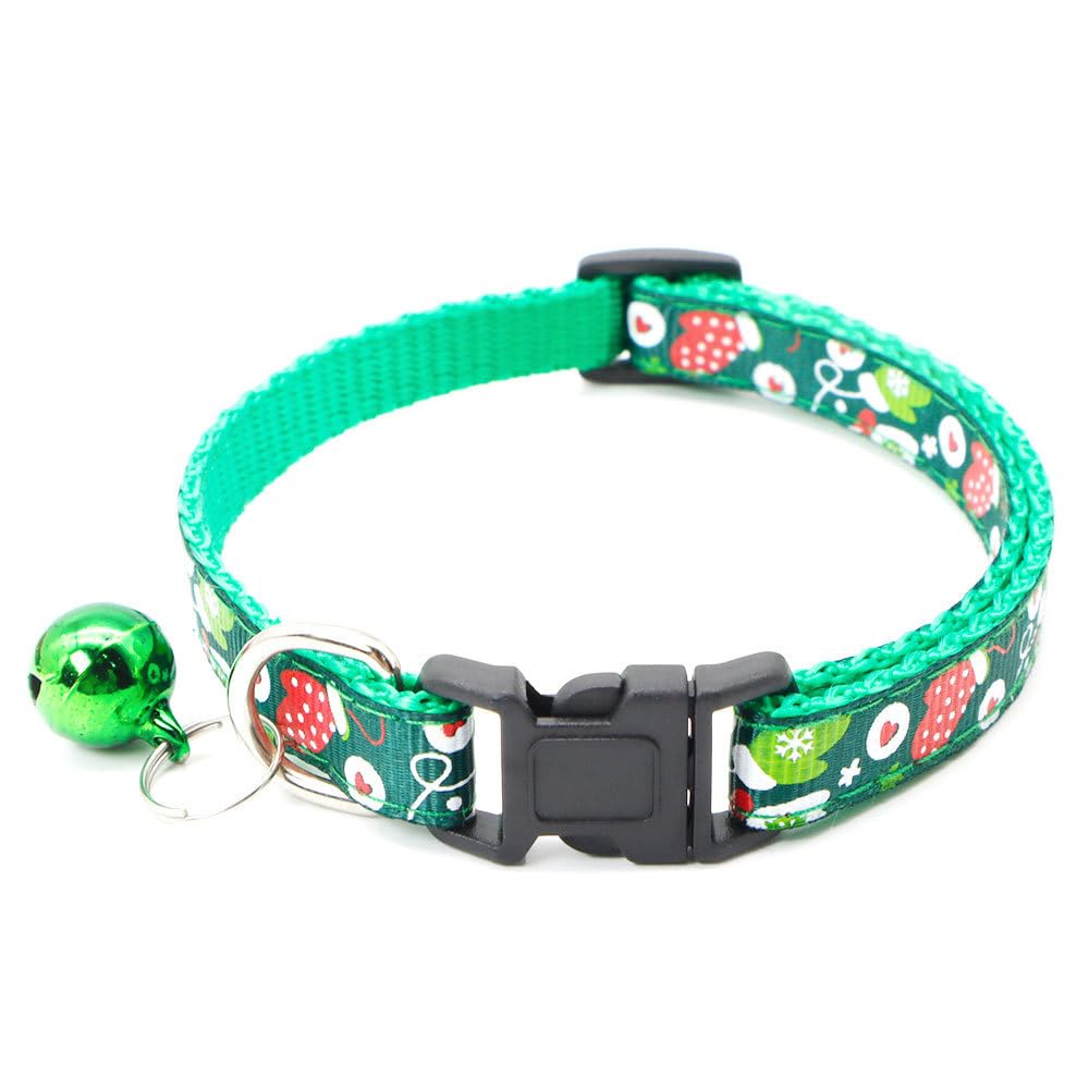 Christmas Cat Collar with Bell - Xmas Holiday Adjustable Pet Collar, Green Mittens Design, 19-32cm