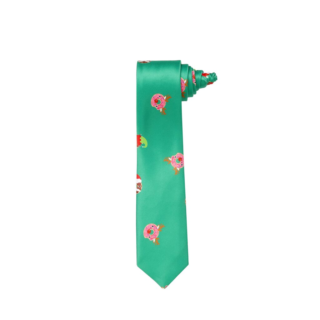 Christmas Tie Xmas Green Doughnuts Colourful Novelty Funny Necktie for Festive Holidays, Work Party