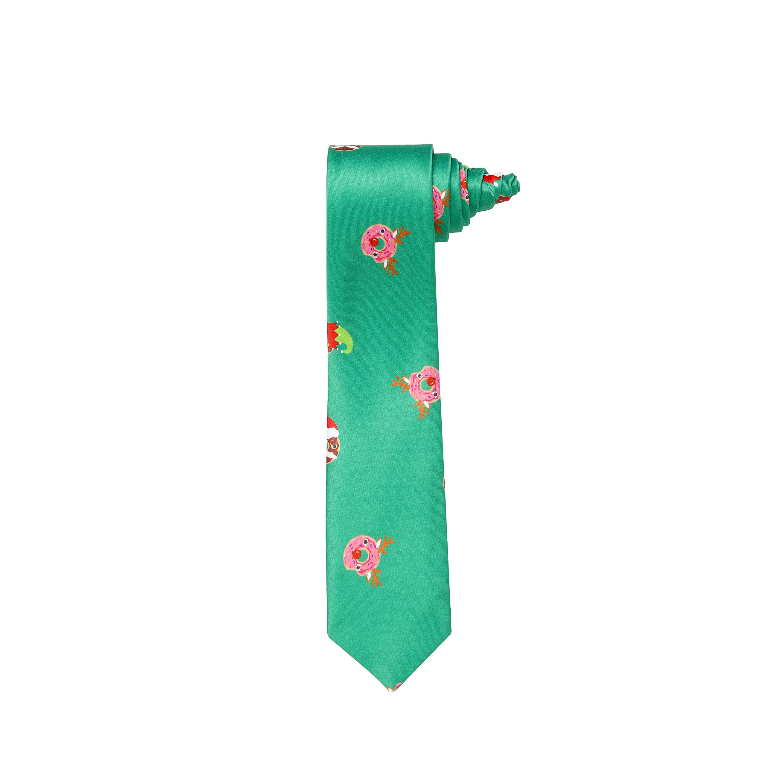 Christmas Tie Xmas Green Doughnuts Colourful Novelty Funny Necktie for Festive Holidays, Work Party