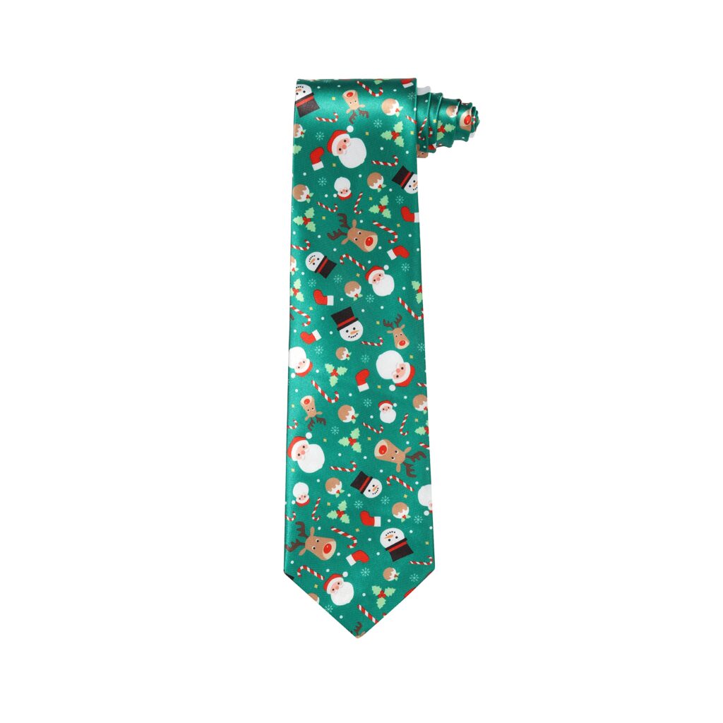 Christmas Tie Xmas Green Medley Colourful Novelty Funny Necktie for Festive Holidays, Work Party