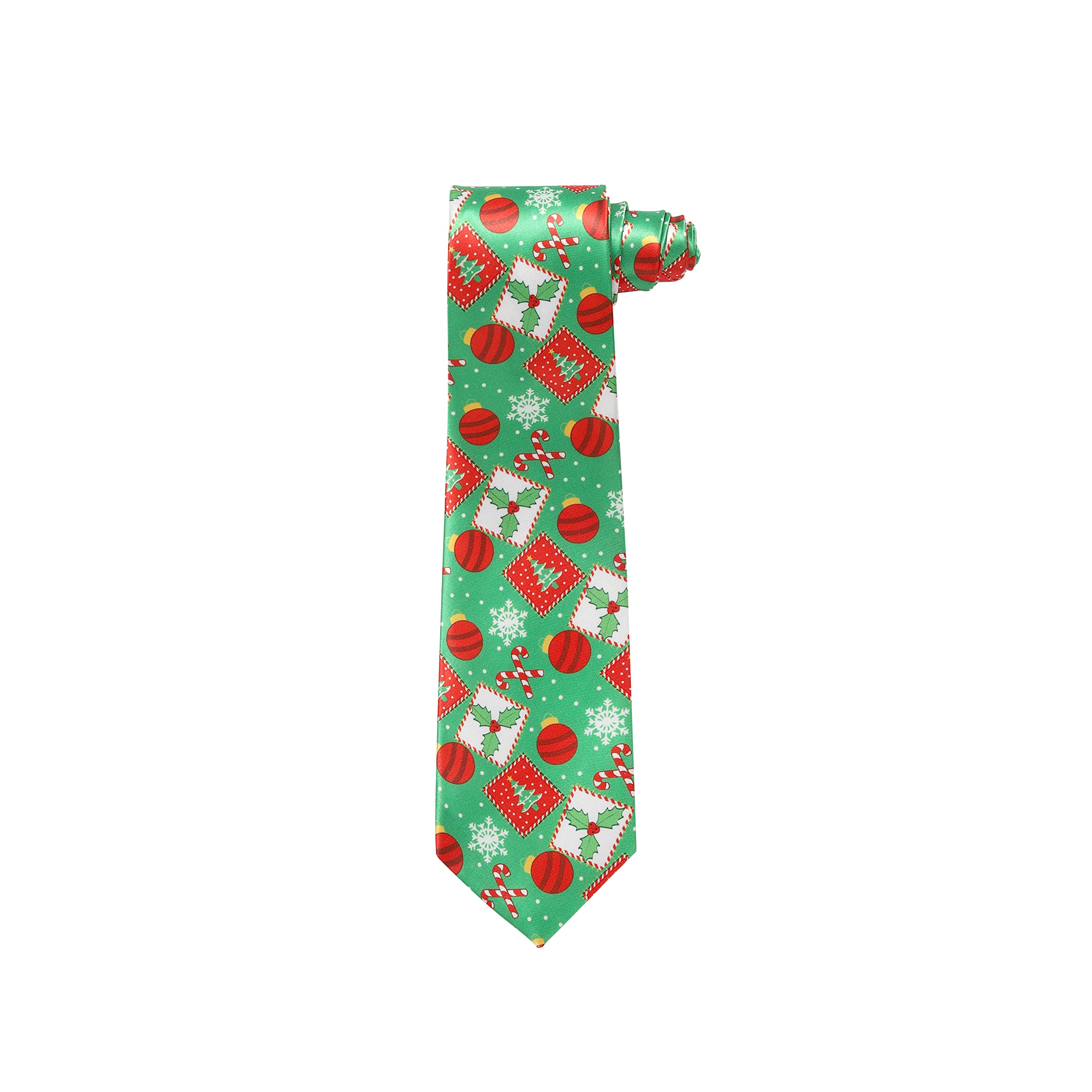 Christmas Tie Xmas Green Holly Colourful Novelty Funny Necktie for Festive Holidays, Work Party Gift