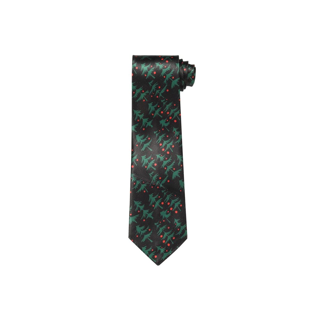 Christmas Tie Xmas Black Tree Colourful Novelty Funny Necktie for Festive Holidays, Work Party Gift