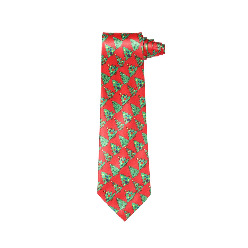 Christmas Tie Xmas Red Tree Colourful Novelty Funny Necktie for Festive Holidays, Work Party Gift