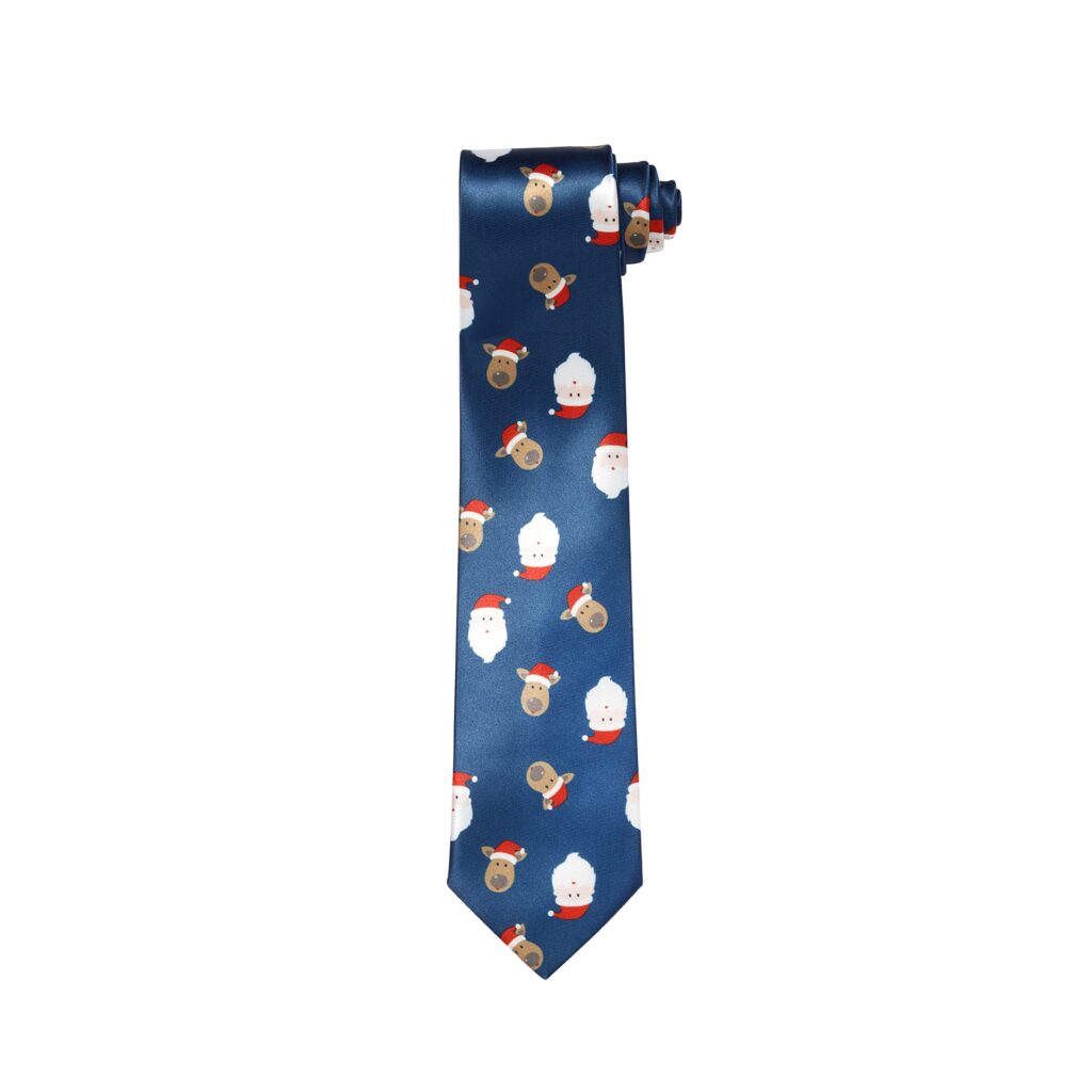 Christmas Tie Xmas Navy Blue Santa Reindeer Colourful Novelty Funny Necktie for Festive Work