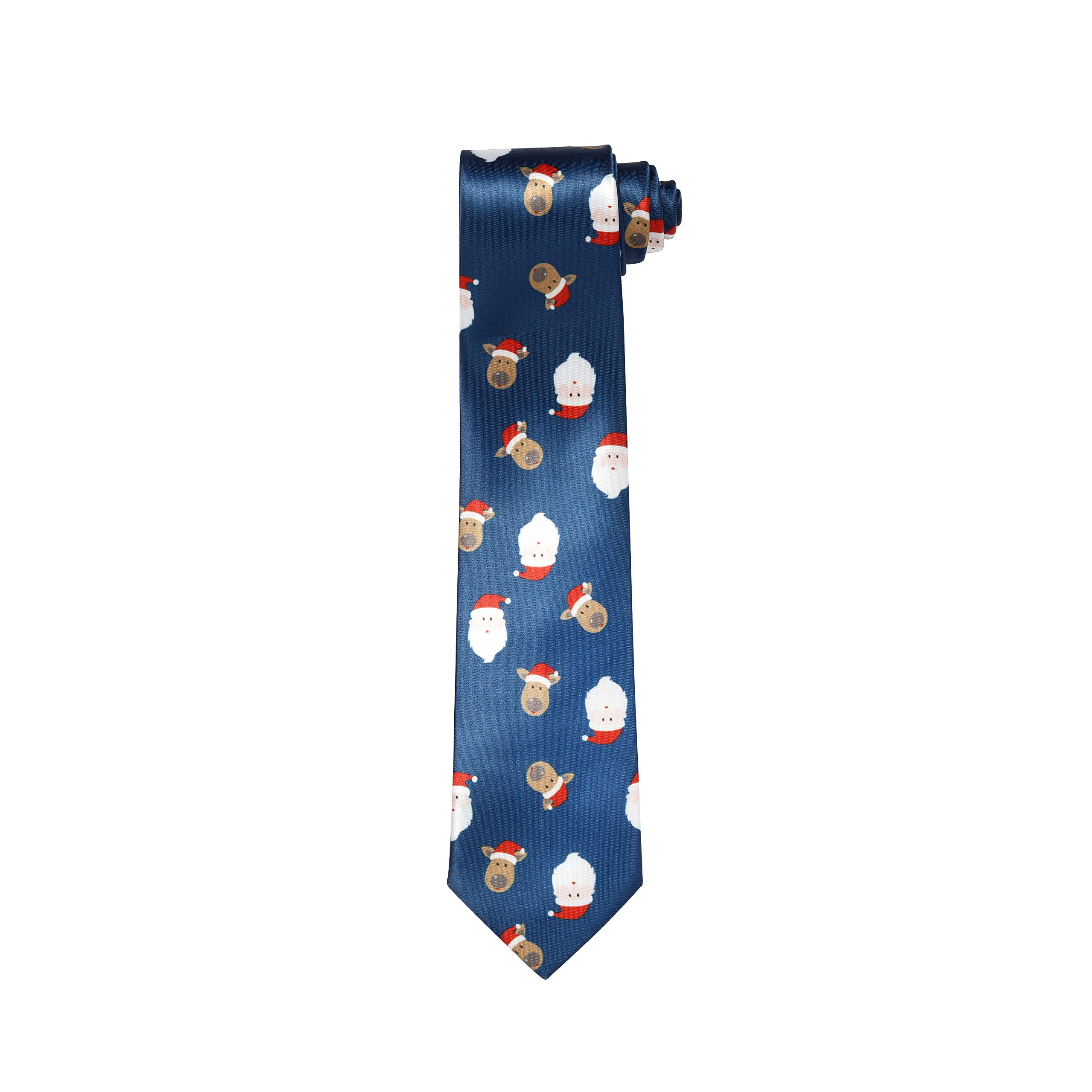 Christmas Tie Xmas Navy Blue Santa Reindeer Colourful Novelty Funny Necktie for Festive Work
