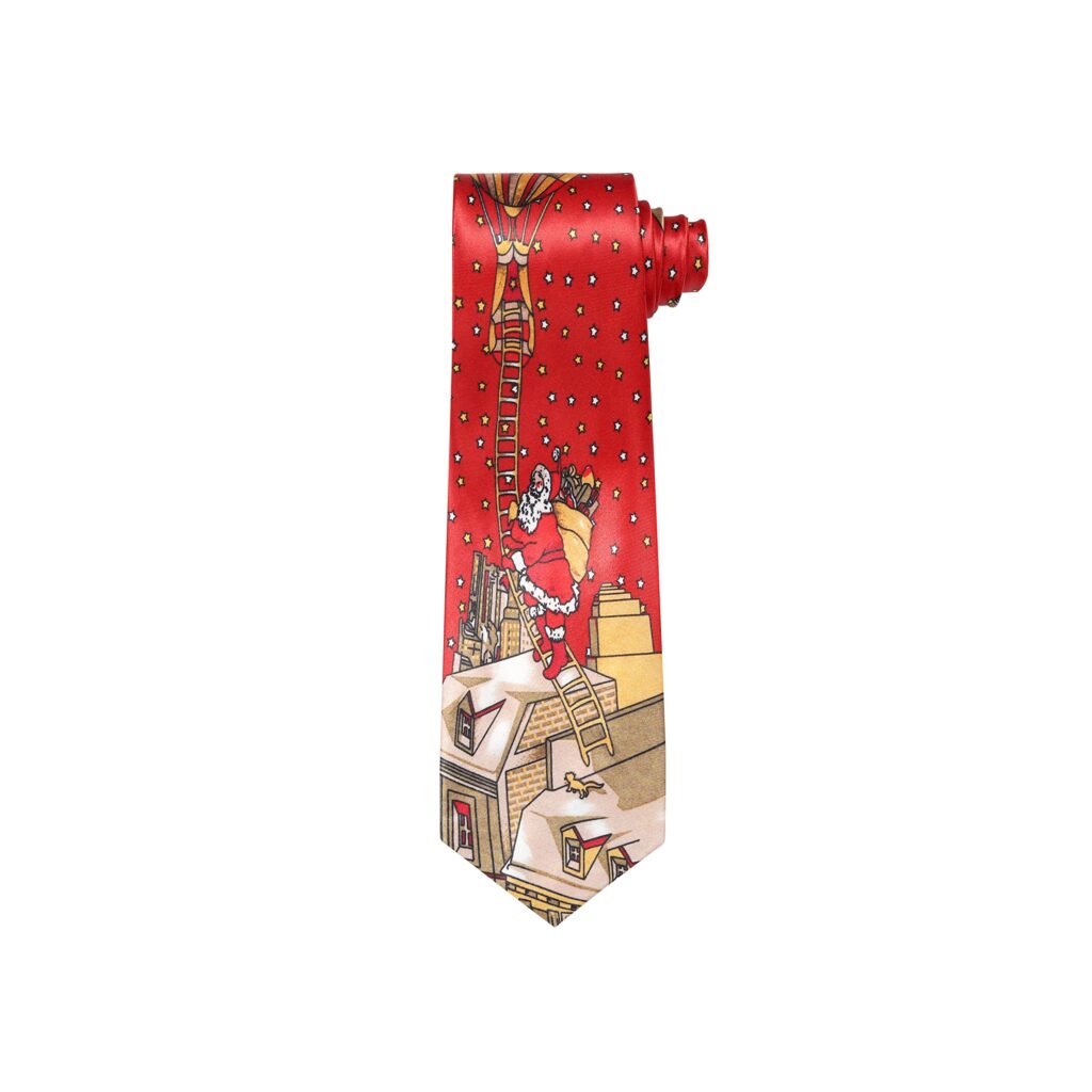 Christmas Tie Xmas Red Santa House Colourful Novelty Funny Necktie for Festive Holidays, Work Party