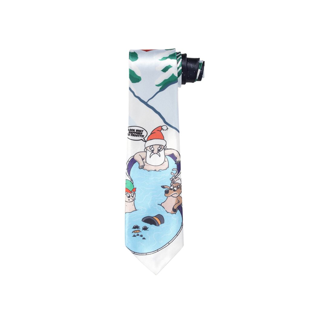 Christmas Tie Xmas White Hot Tub Colourful Novelty Funny Necktie for Festive Holidays, Work Party