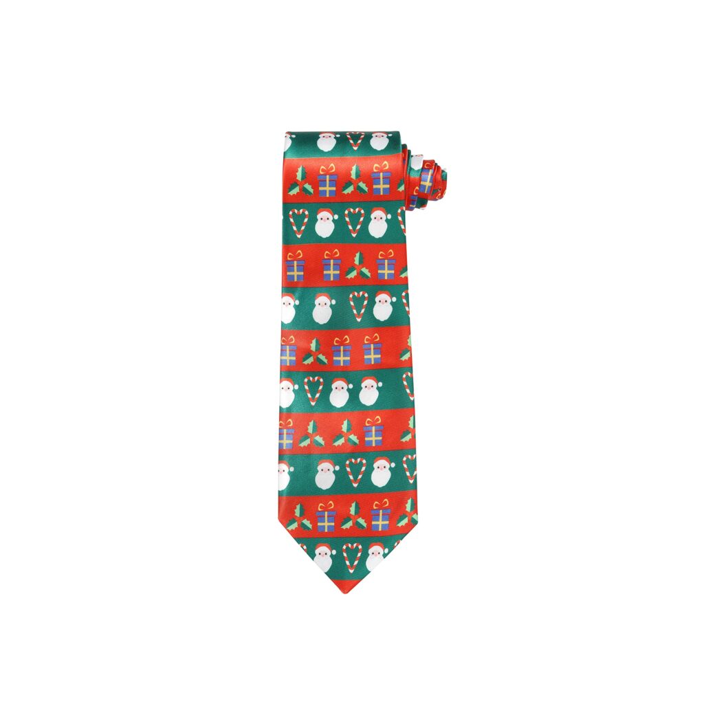 Christmas Tie Xmas Stripey Red Green Colourful Novelty Funny Necktie for Festive Holidays, Work