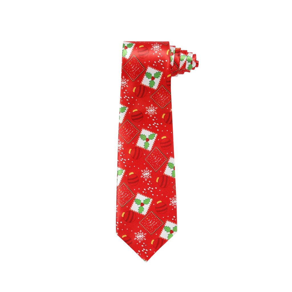 Christmas Tie Xmas Red Holly Colourful Novelty Funny Necktie for Festive Holidays, Work Party Gift