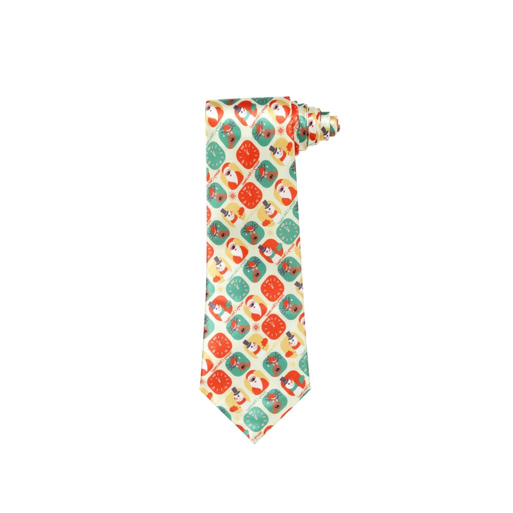 Christmas Tie Xmas Cream Squares Colourful Novelty Funny Necktie for Festive Holidays, Work Party