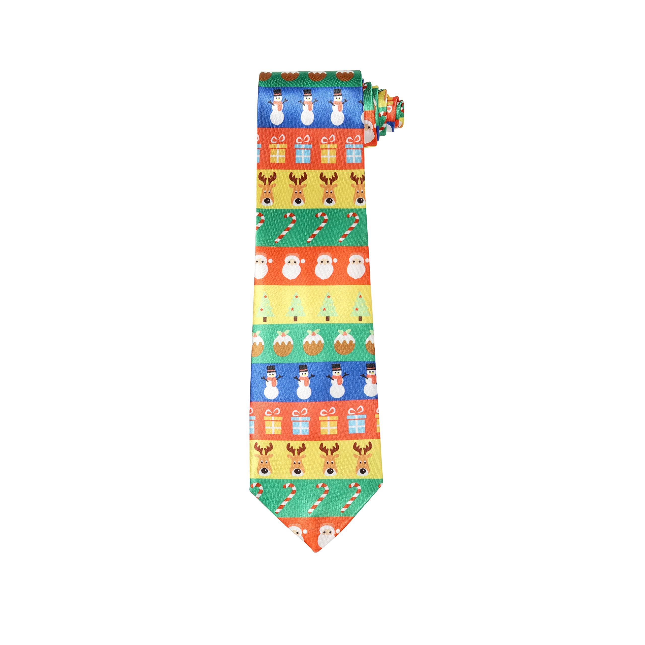 Christmas Tie Xmas Stripey Multicoloured Colourful Novelty Funny Necktie for Festive Holidays, Work