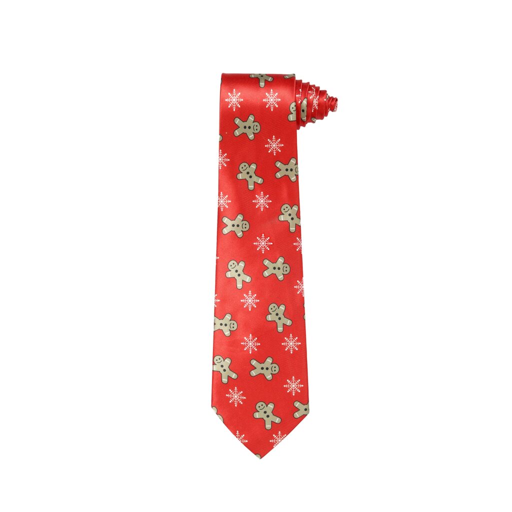 Christmas Tie Xmas Red Gingerbread Men Colourful Novelty Funny Necktie for Festive Holidays, Work