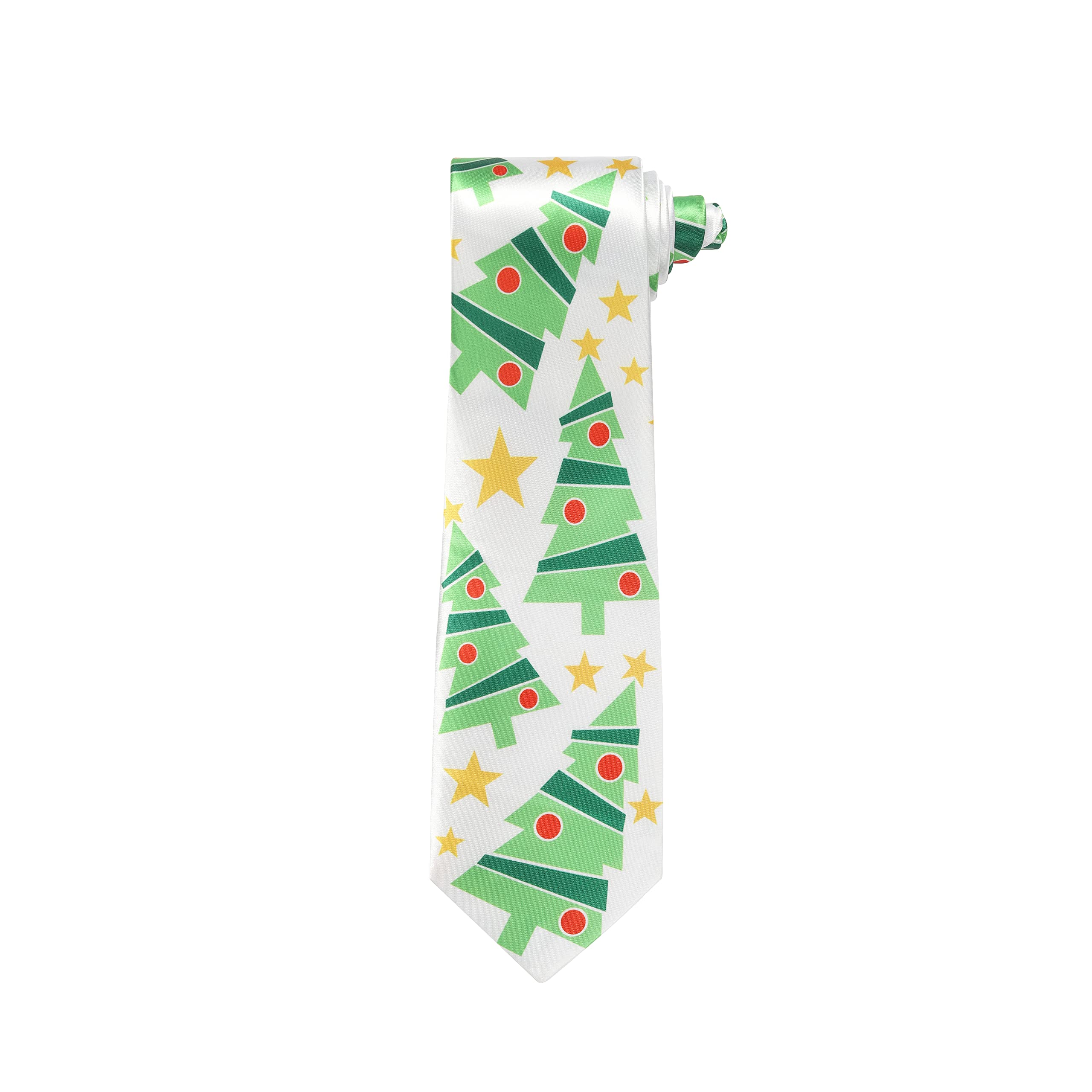 Christmas Tie Xmas White Tree Colourful Novelty Funny Necktie for Festive Holidays, Work Party Gift