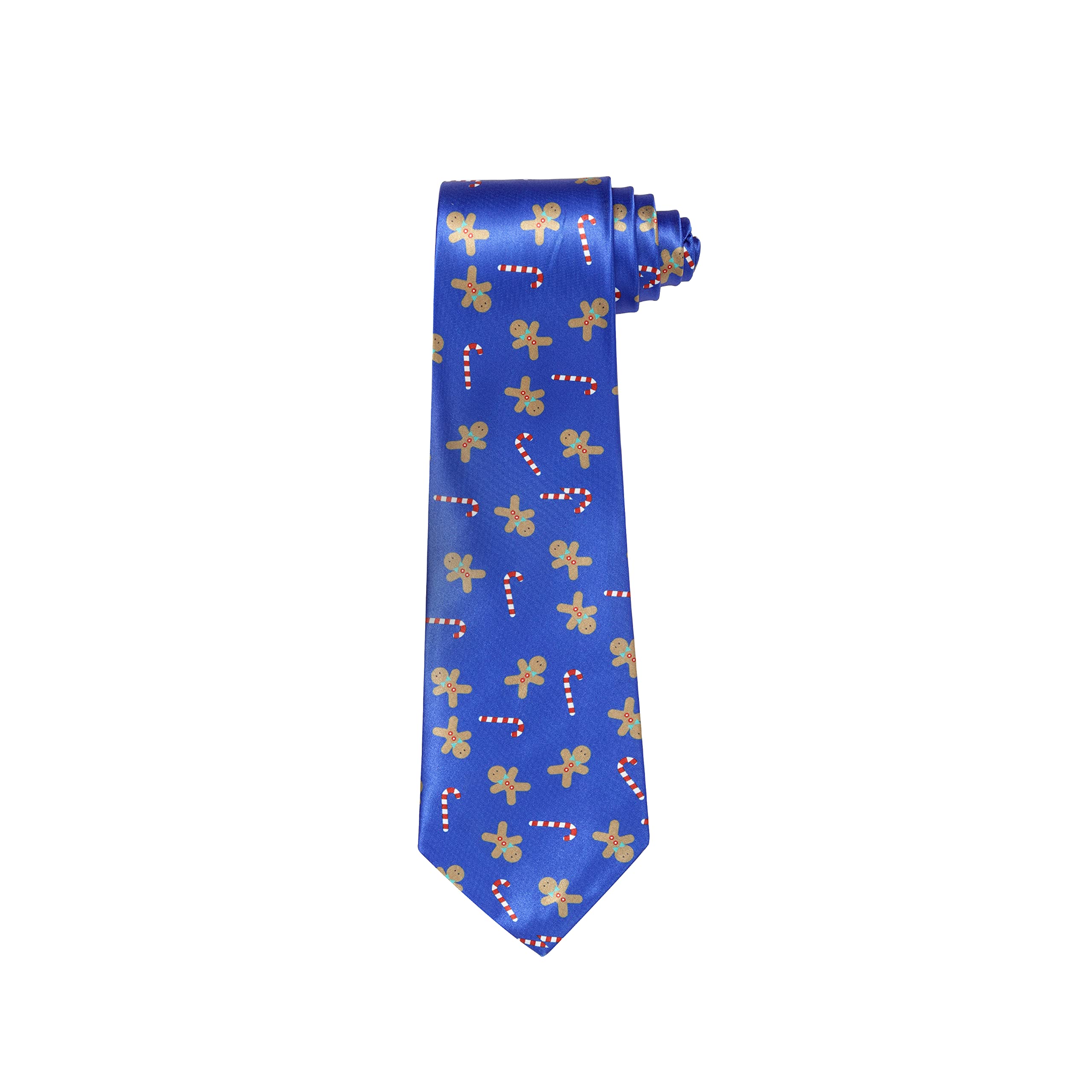 Christmas Tie Xmas Royal Blue Gingerbread Man Colourful Novelty Funny Necktie for Festive Work
