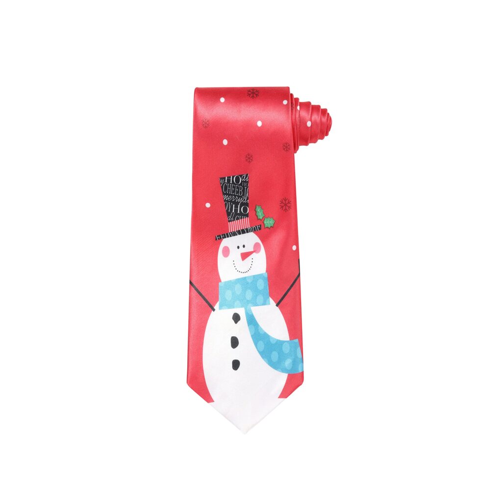 Christmas Tie Xmas Red Snowmen Colourful Novelty Funny Necktie for Festive Holidays, Work Party Gift