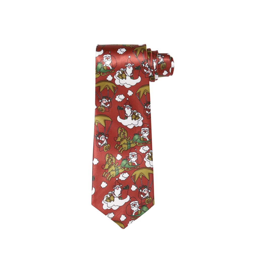 Christmas Tie Xmas Brown Santas Colourful Novelty Funny Necktie for Festive Holidays, Work Party