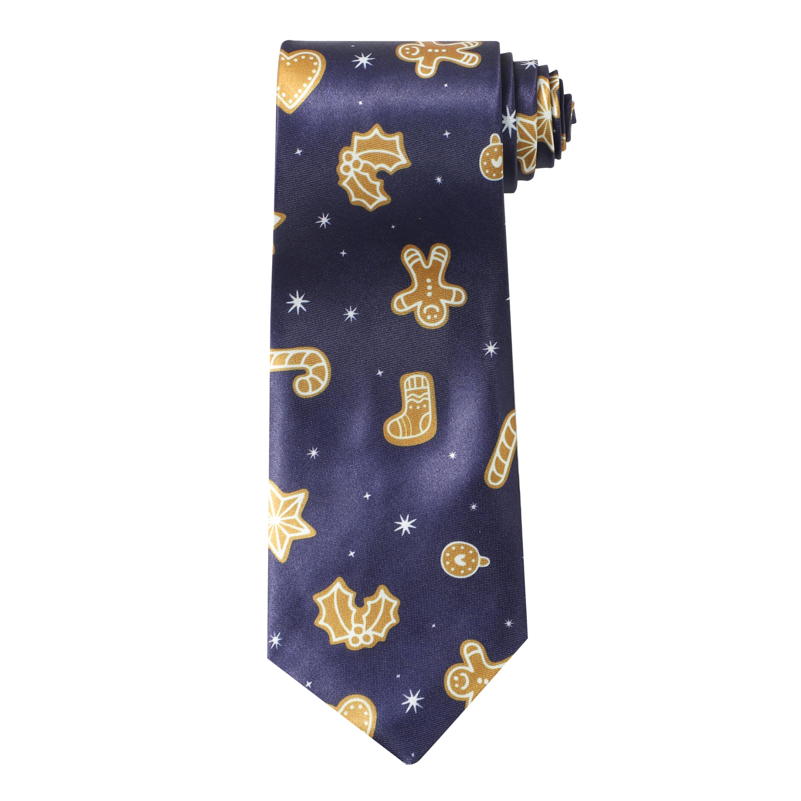 Christmas Tie Xmas Navy Blue Gingerbread Santas Colourful Novelty Funny Necktie for Festive Work