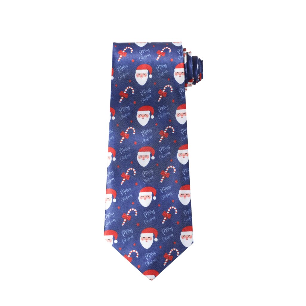 Christmas Tie Xmas Blue Candy Cane Santas Colourful Novelty Funny Necktie for Festive Holidays, Work