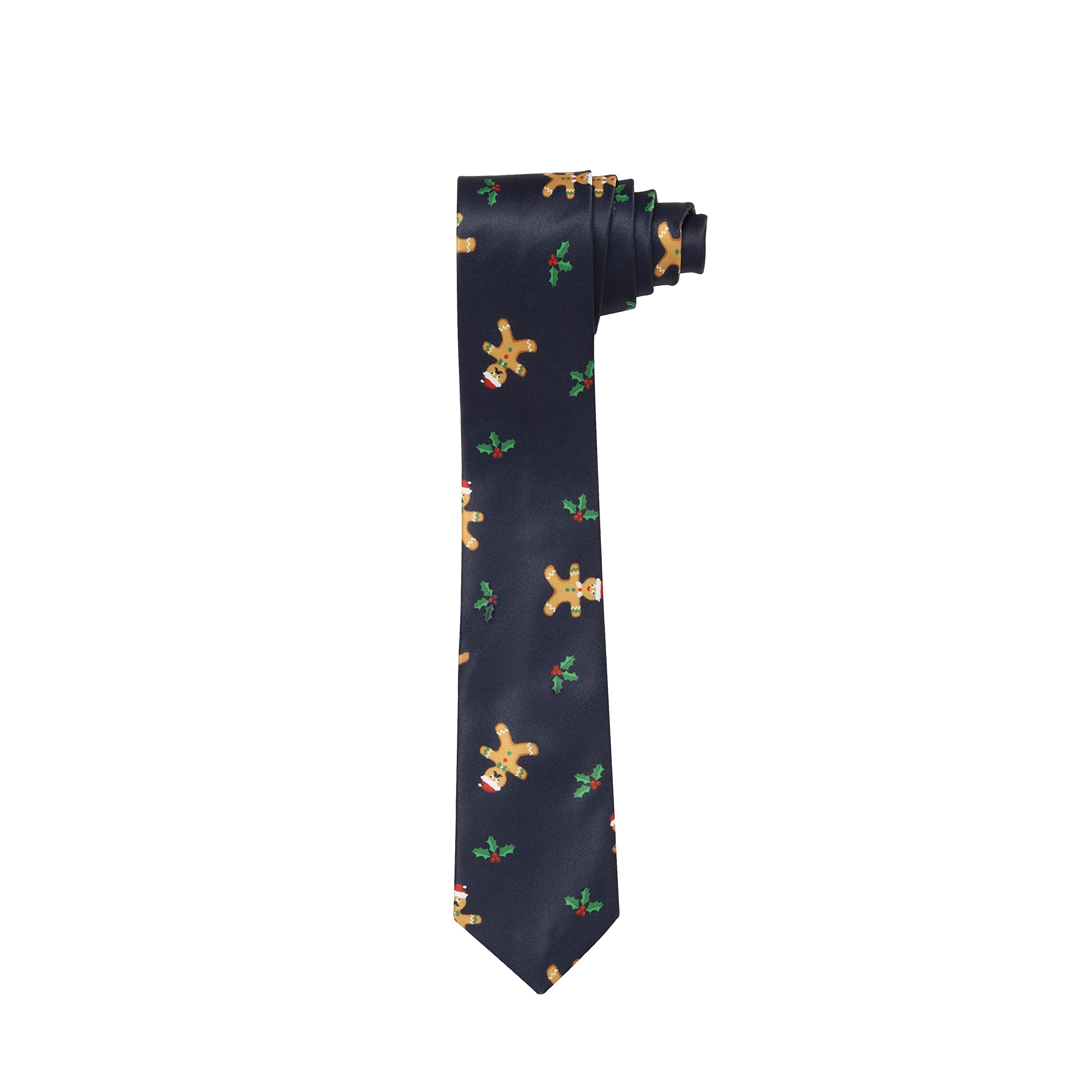 Christmas Tie Xmas Navy Blue Gingerbread Man Colourful Novelty Funny Necktie for Festive Work