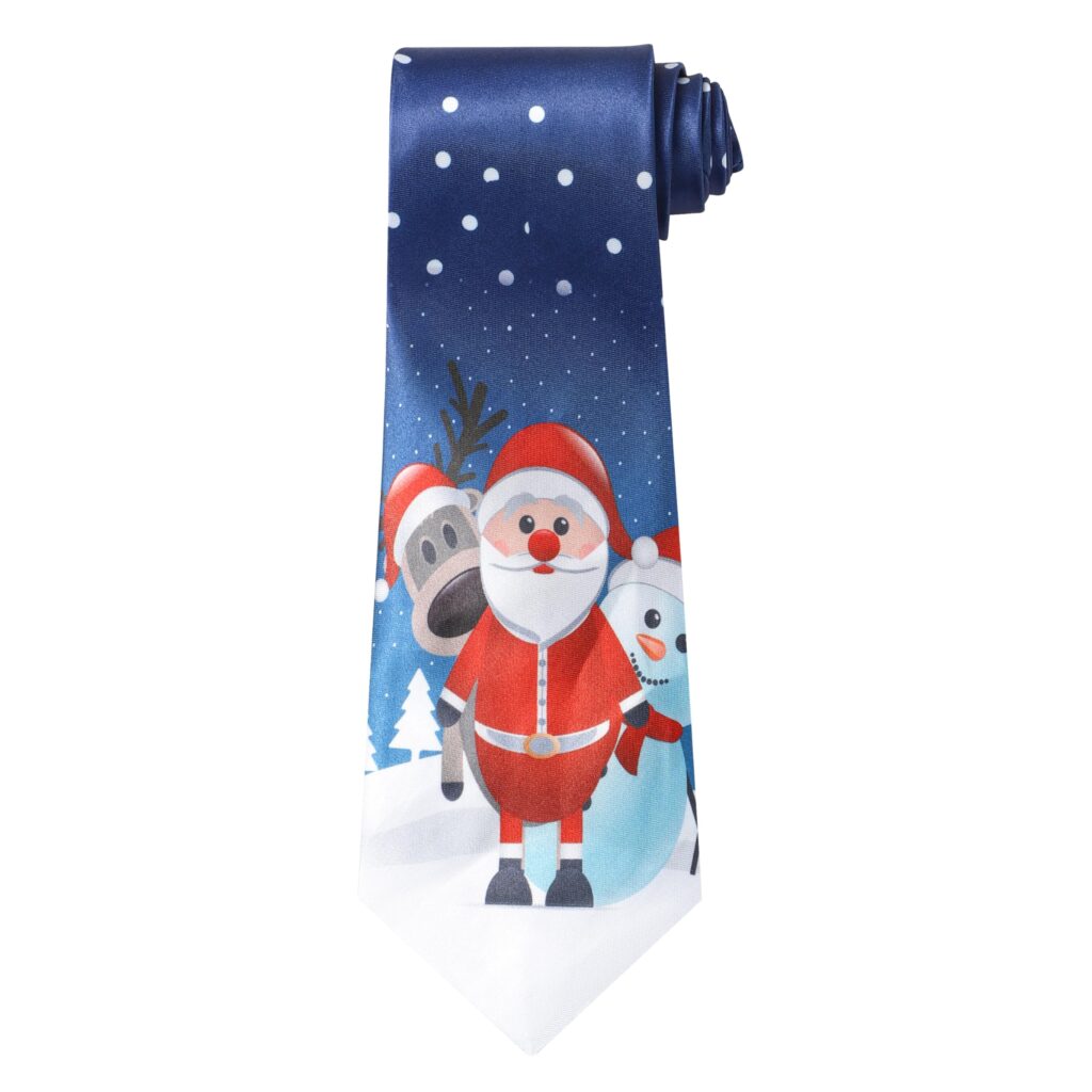 Christmas Tie Xmas Navy Blue Lapland Santas Colourful Novelty Funny Necktie for Festive Work