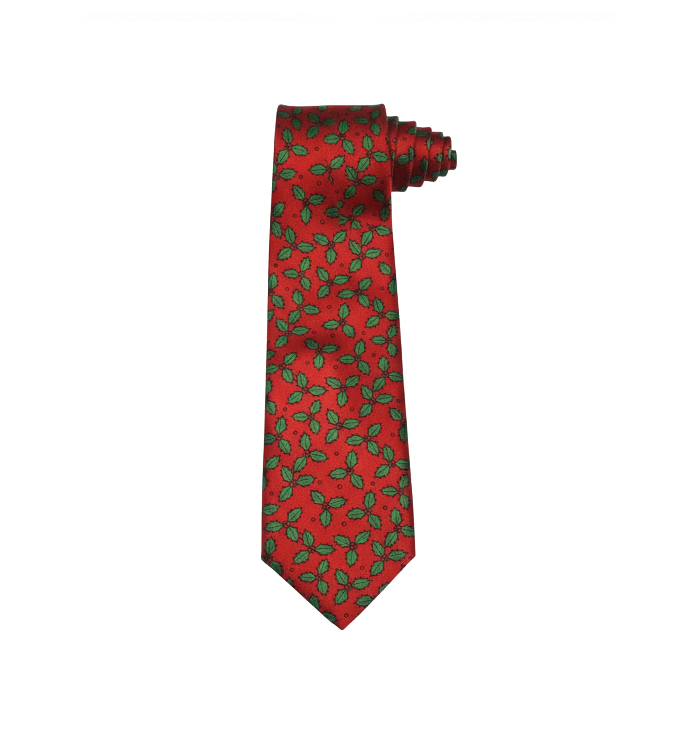 Christmas Tie Xmas Red Holly with Green Leaves Colourful Novelty Funny Necktie for Festive Work
