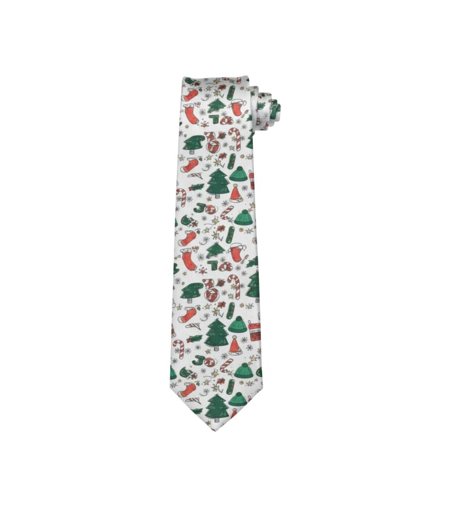 Christmas Tie Xmas White Joy Colourful Novelty Funny Necktie for Festive Holidays, Work Party Gift