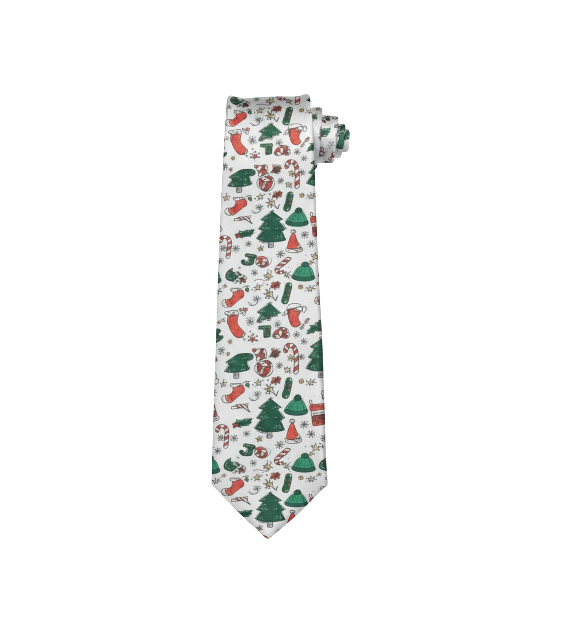 Christmas Tie Xmas White Joy Colourful Novelty Funny Necktie for Festive Holidays, Work Party Gift