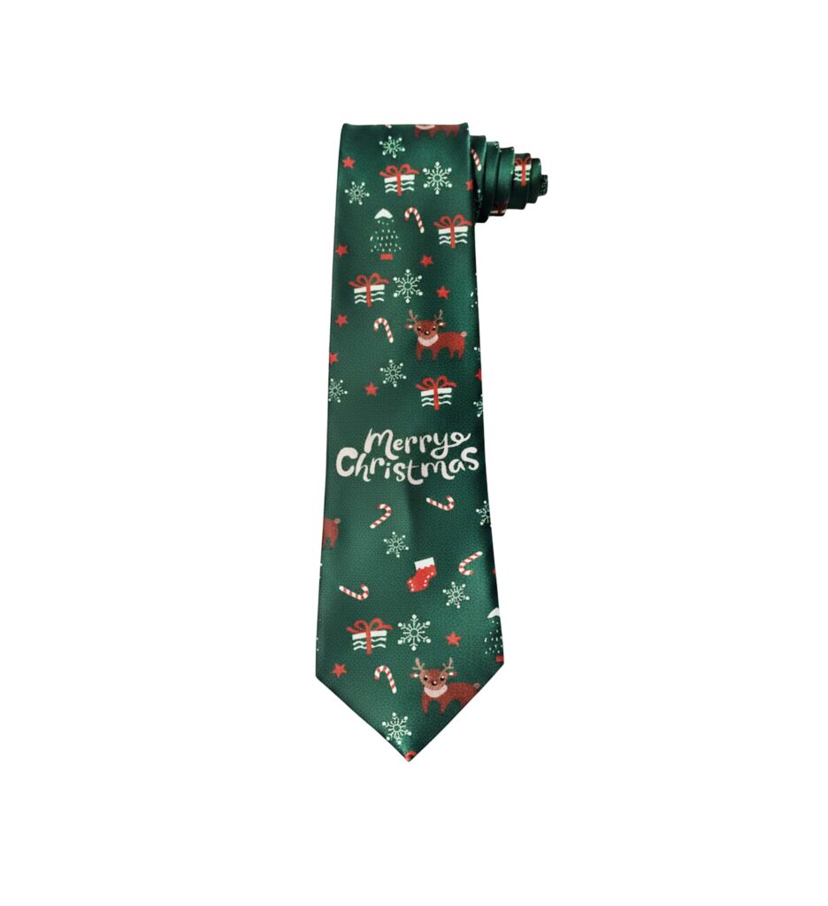 Christmas Tie Xmas Green Reindeer Colourful Novelty Funny Necktie for Festive Holidays, Work Party