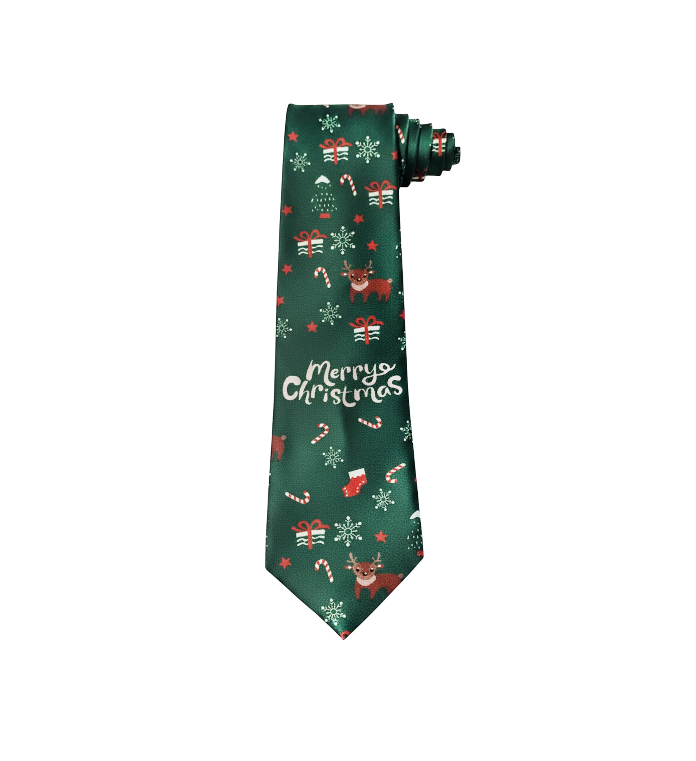 Christmas Tie Xmas Green Reindeer Colourful Novelty Funny Necktie for Festive Holidays, Work Party