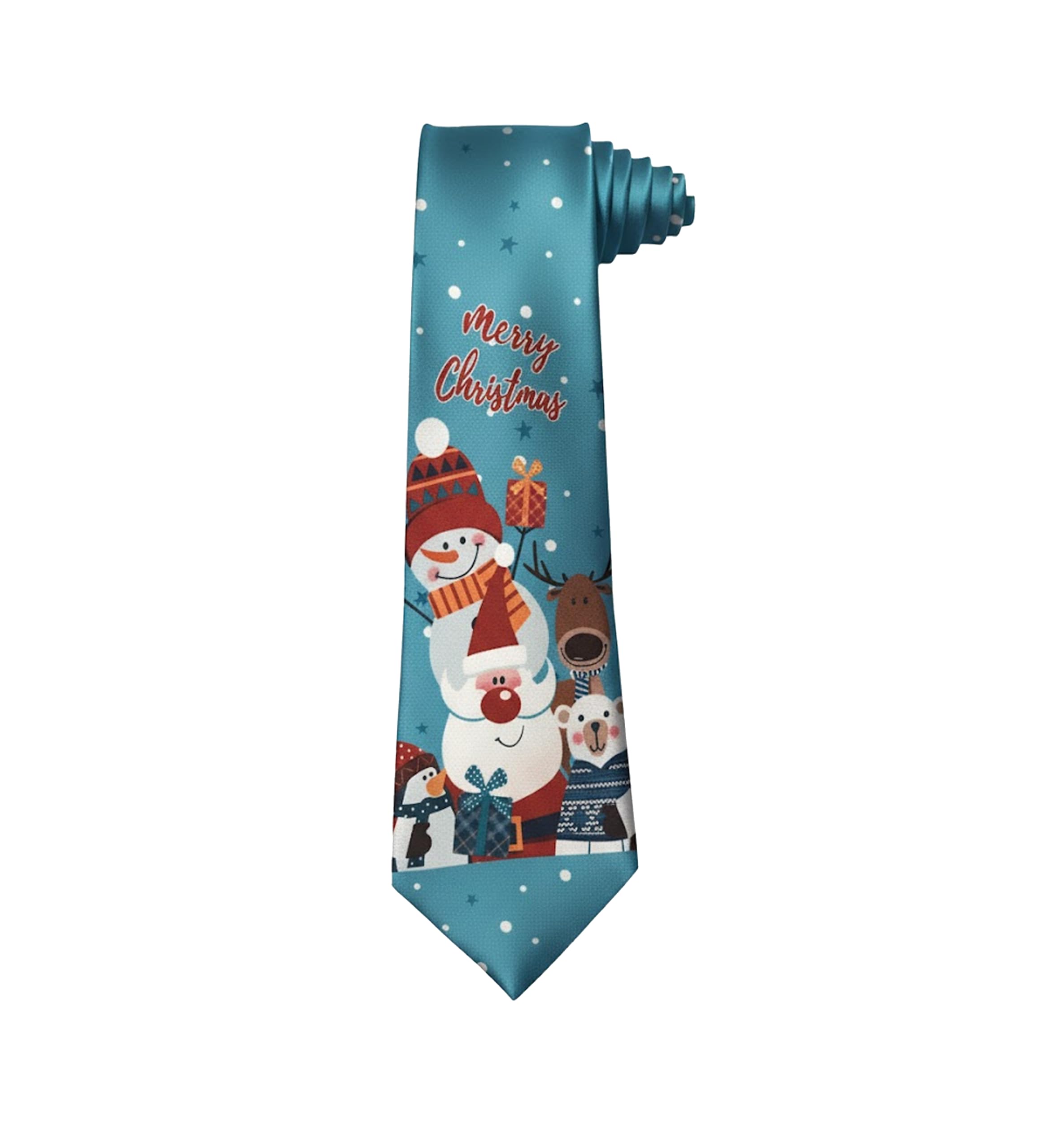 Christmas Tie Xmas Teal Snowman Colourful Novelty Funny Necktie for Festive Holidays, Work Party